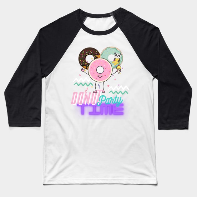 Summer Donut Party Time Baseball T-Shirt by Vortex.Merch